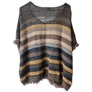 Entro Multicolor Striped Poncho Boho Sweater Top Size Large